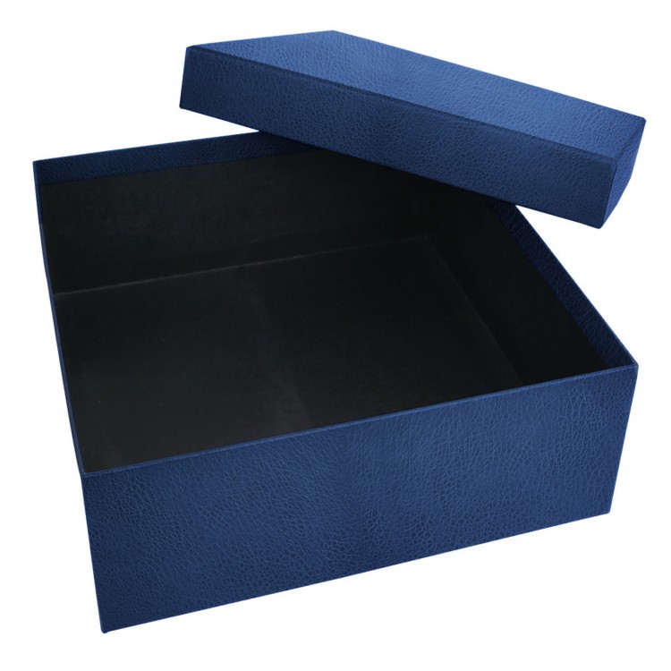 SEDİR LACİVERT DERİ GÖRÜNÜMLÜ GEÇME KAPAK KUTU (30X30X10 CM)